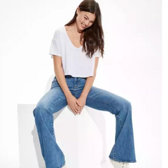 AMERICAN EAGLE Women's Ne(x)t Level Stretch Low-Rise Flare Jeans | Size 14 R - Picture 1 of 13
